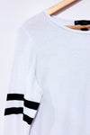 White long sleeve tee with black stripes(s)