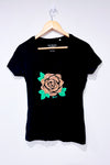 T-shirt noir avec rose en diamants (m)