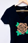 T-shirt noir avec rose en diamants (m)-Guess-La Penderie du Paradis 🕊