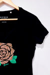 T-shirt noir avec rose en diamants (m)