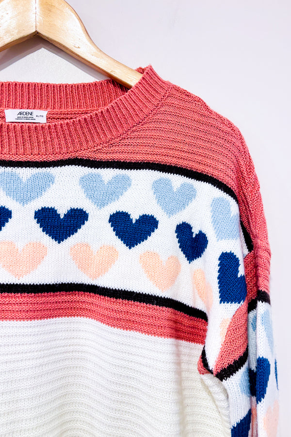 Chandail court rose et bleu en tricot avec coeurs (xl)-Ardene-La Penderie du Paradis 🕊