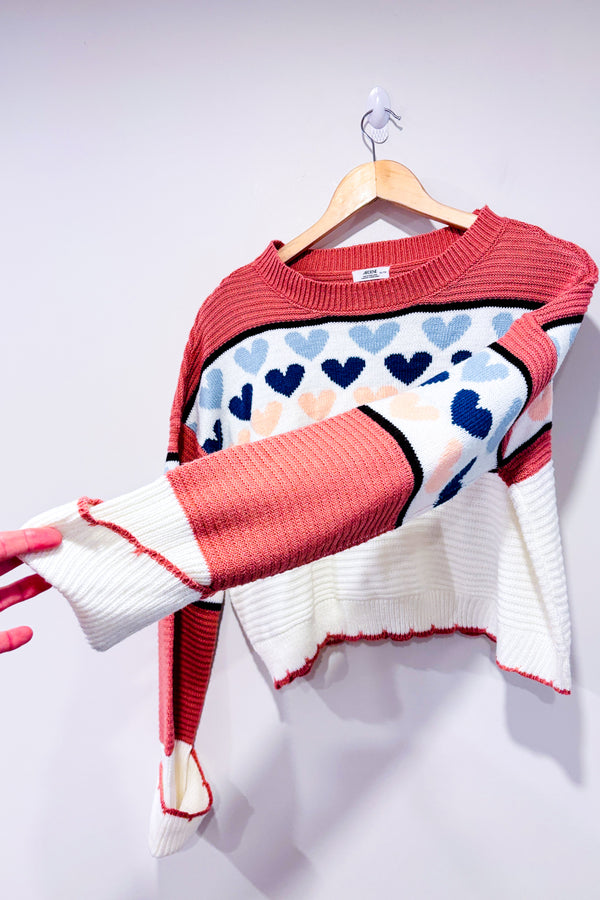 Chandail court rose et bleu en tricot avec coeurs (xl)-Ardene-La Penderie du Paradis 🕊