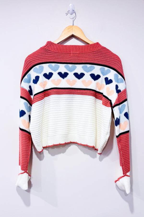 Chandail court rose et bleu en tricot avec coeurs (xl)-Ardene-La Penderie du Paradis 🕊