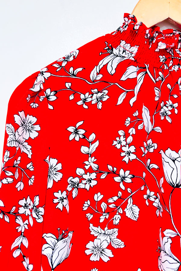 Haut fluide rouge fleuri à col haut (s)-Adrienne Vittadini-La Penderie du Paradis 🕊
