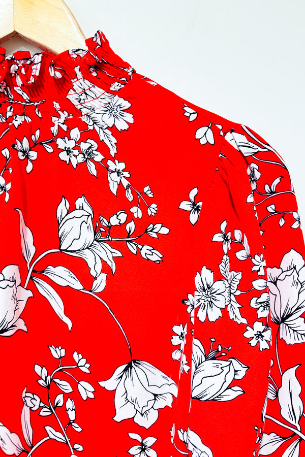 Haut fluide rouge fleuri à col haut (s)-Adrienne Vittadini-La Penderie du Paradis 🕊