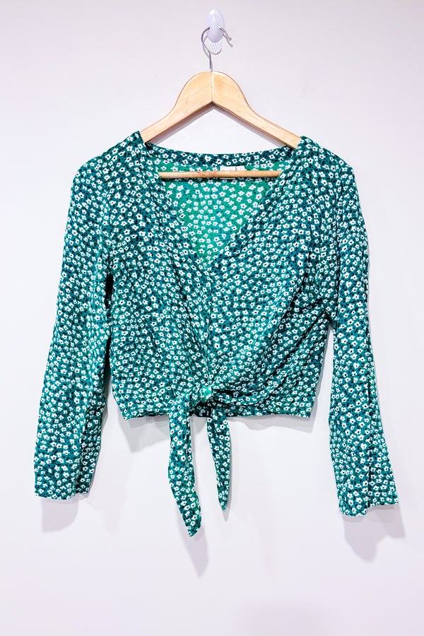 Blouse verte fleurie à nouer (s)-Simons-La Penderie du Paradis 🕊