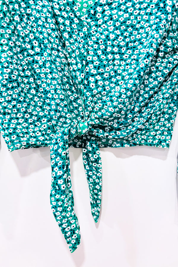 Blouse verte fleurie à nouer (s)-Simons-La Penderie du Paradis 🕊