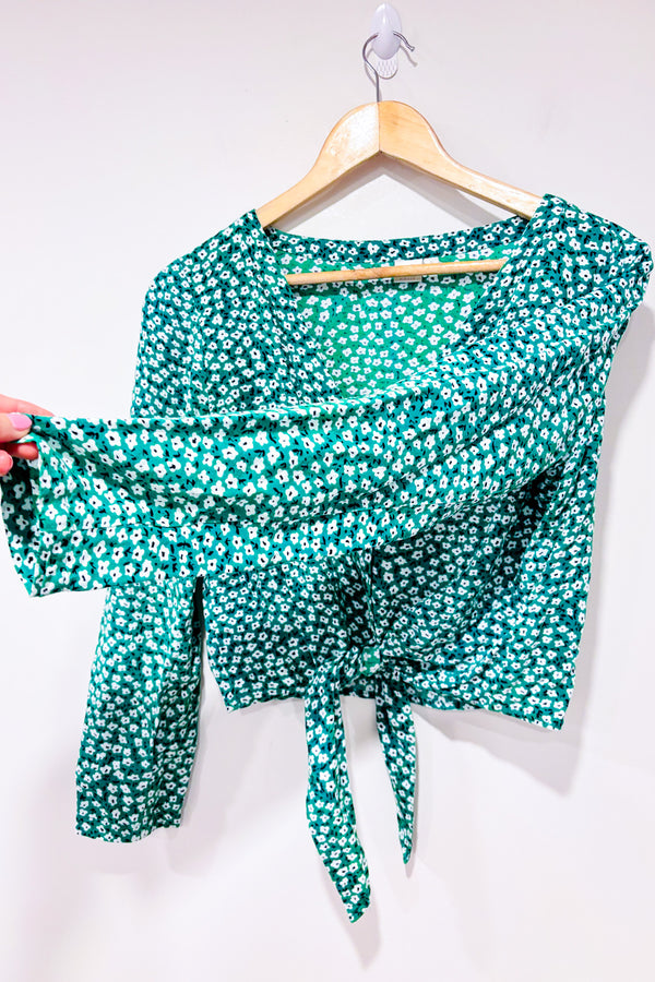 Blouse verte fleurie à nouer (s)-Simons-La Penderie du Paradis 🕊