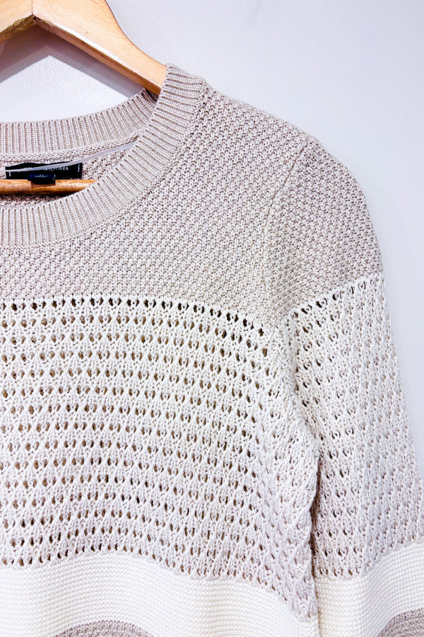 Chandail en tricot beige rayé (m)-Tommy Hilfiger-La Penderie du Paradis 🕊