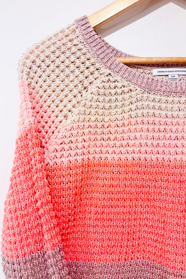 Chandail en tricot rose et gris rayé (s)-American Eagle-La Penderie du Paradis 🕊