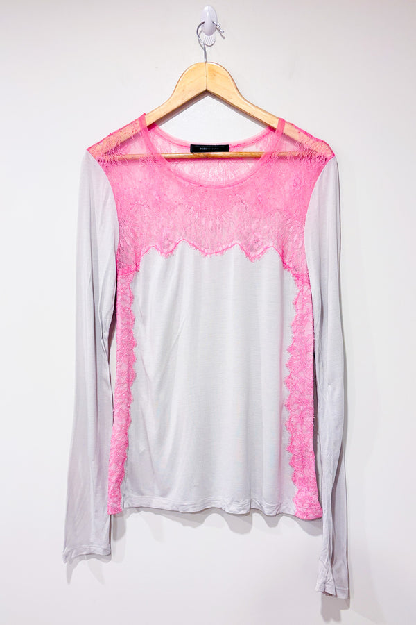 Chandail gris et rose avec dentelle (m)-BCBG Maxazria-La Penderie du Paradis 🕊