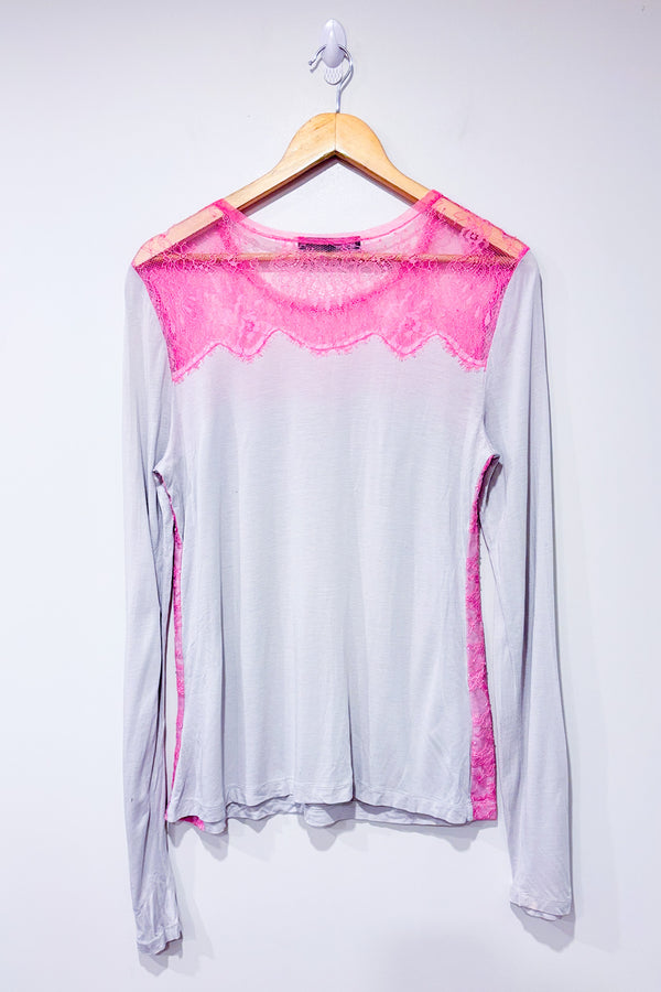Chandail gris et rose avec dentelle (m)-BCBG Maxazria-La Penderie du Paradis 🕊