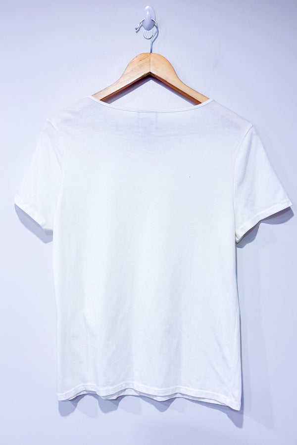 T-shirt blanc avec dentelle et paillettes (m)-Jaclyn Smith-La Penderie du Paradis 🕊