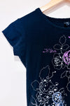 T-shirt noir et mauve fleuri avec paillettes (s)-Mariposa-La Penderie du Paradis 🕊