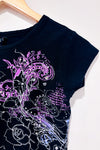 T-shirt noir et mauve fleuri avec paillettes (s)-Mariposa-La Penderie du Paradis 🕊
