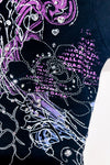 T-shirt noir et mauve fleuri avec paillettes (s)-Mariposa-La Penderie du Paradis 🕊