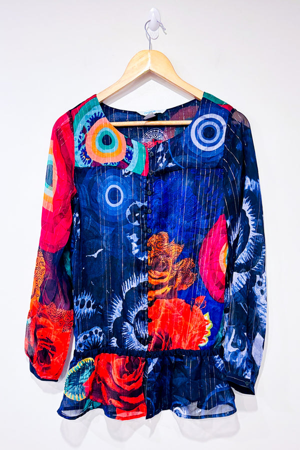 Chemisier bleu et rouge avec rayures scintillantes (s)-Desigual-La Penderie du Paradis 🕊