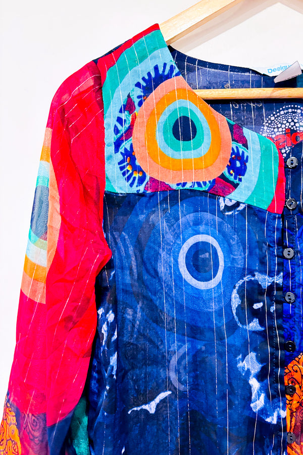 Chemisier bleu et rouge avec rayures scintillantes (s)-Desigual-La Penderie du Paradis 🕊