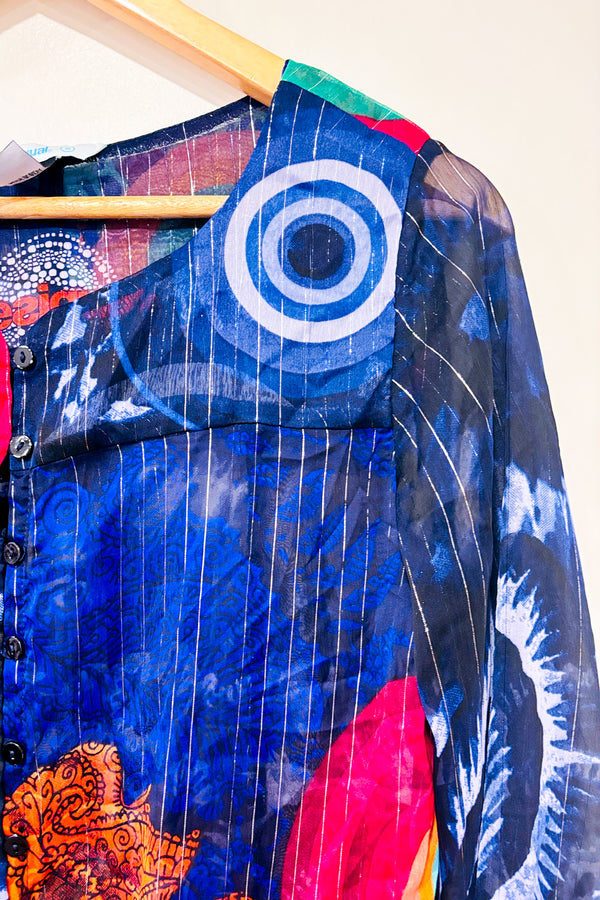 Chemisier bleu et rouge avec rayures scintillantes (s)-Desigual-La Penderie du Paradis 🕊