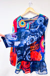 Chemisier bleu et rouge avec rayures scintillantes (s)-Desigual-La Penderie du Paradis 🕊
