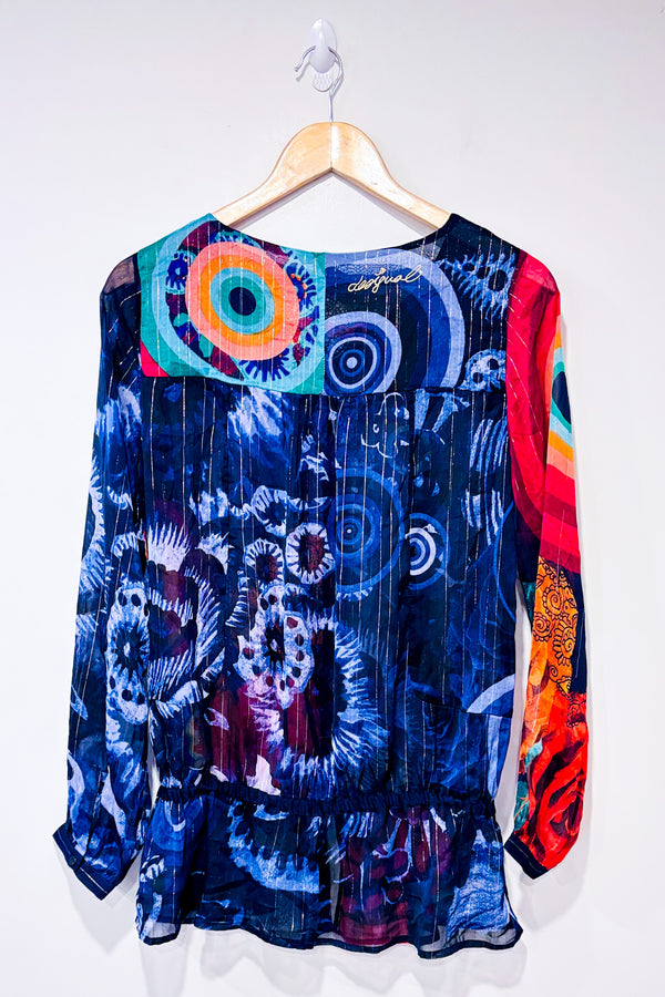 Chemisier bleu et rouge avec rayures scintillantes (s)-Desigual-La Penderie du Paradis 🕊