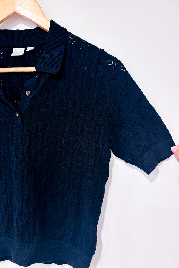 T-shirt court noir en tricot (m)-Simons-La Penderie du Paradis 🕊
