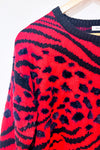 Chandail rouge et noir en tricot avec fausse fourrure (l)-Reitmans-La Penderie du Paradis 🕊