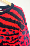 Chandail rouge et noir en tricot avec fausse fourrure (l)-Reitmans-La Penderie du Paradis 🕊