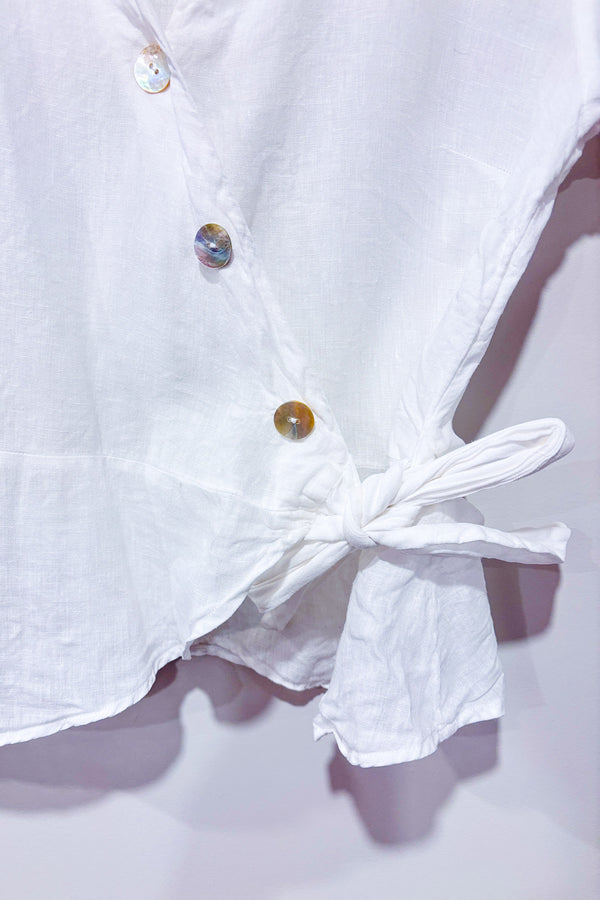 Haut cache-coeur blanc en lin (l)-H&M-La Penderie du Paradis 🕊