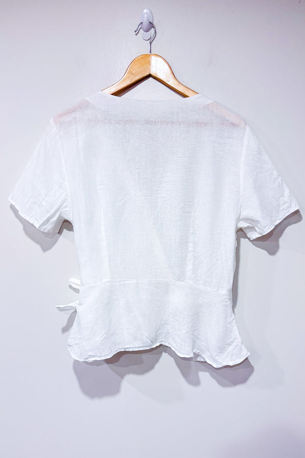 Haut cache-coeur blanc en lin (l)-H&M-La Penderie du Paradis 🕊
