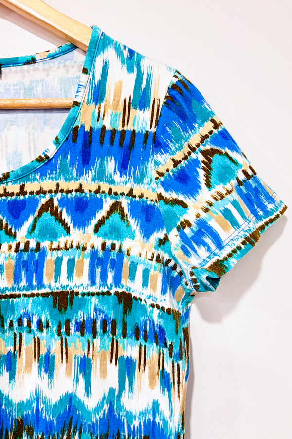 T-shirt vert et bleu à motifs (m)-Jones Studio-La Penderie du Paradis 🕊