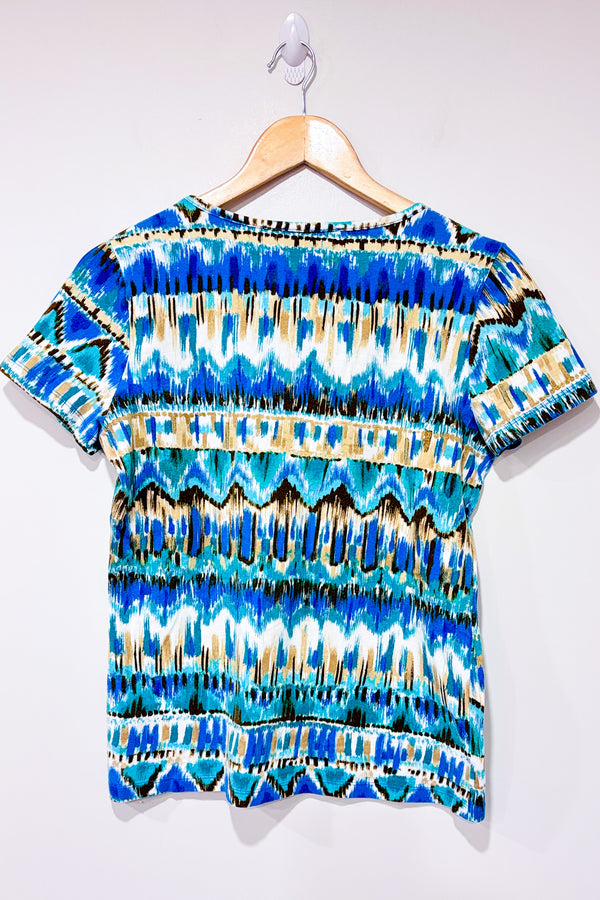 T-shirt vert et bleu à motifs (m)-Jones Studio-La Penderie du Paradis 🕊