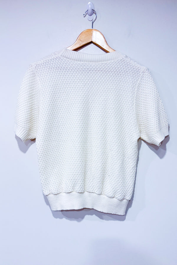 T-shirt crème en tricot avec fleurs en dentelle (m/l)-Autres-La Penderie du Paradis 🕊