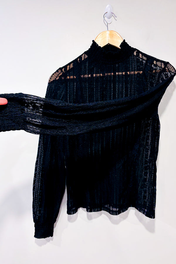 Haut transparent noir en maille fleurie à col haut (m)-Dynamite-La Penderie du Paradis 🕊