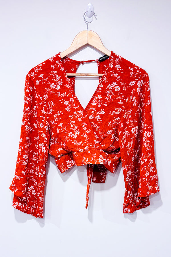 Blouse orange fleurie à nouer au dos (s)-Luna Palace-La Penderie du Paradis 🕊