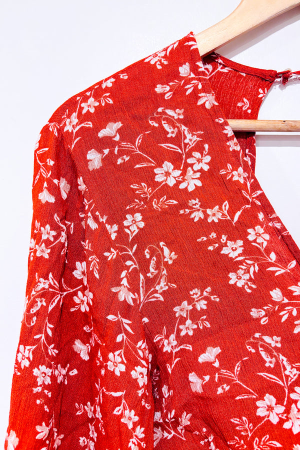 Blouse orange fleurie à nouer au dos (s)-Luna Palace-La Penderie du Paradis 🕊