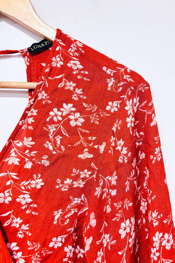Blouse orange fleurie à nouer au dos (s)-Luna Palace-La Penderie du Paradis 🕊