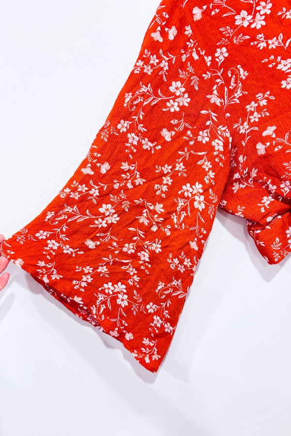 Blouse orange fleurie à nouer au dos (s)-Luna Palace-La Penderie du Paradis 🕊