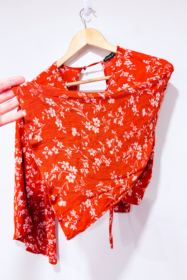 Blouse orange fleurie à nouer au dos (s)-Luna Palace-La Penderie du Paradis 🕊