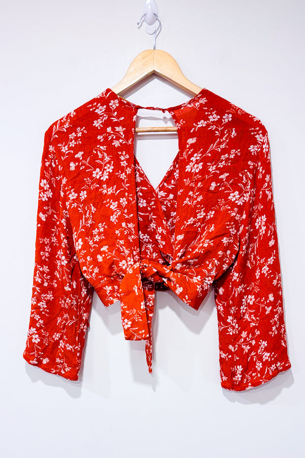 Blouse orange fleurie à nouer au dos (s)-Luna Palace-La Penderie du Paradis 🕊