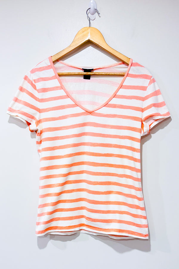 T-shirt blanc et rose rayé (m)-Ann Taylor-La Penderie du Paradis 🕊