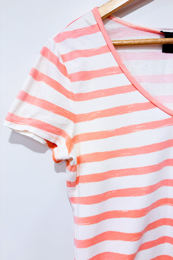 T-shirt blanc et rose rayé (m)-Ann Taylor-La Penderie du Paradis 🕊