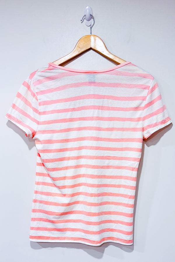 T-shirt blanc et rose rayé (m)-Ann Taylor-La Penderie du Paradis 🕊