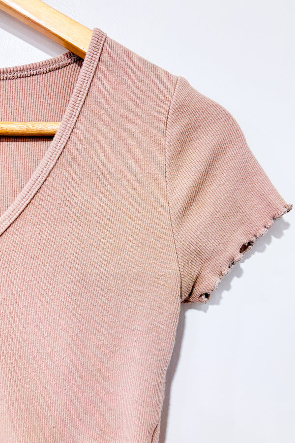 T-shirt coupé taupe côtelé (m)-Garage-La Penderie du Paradis 🕊