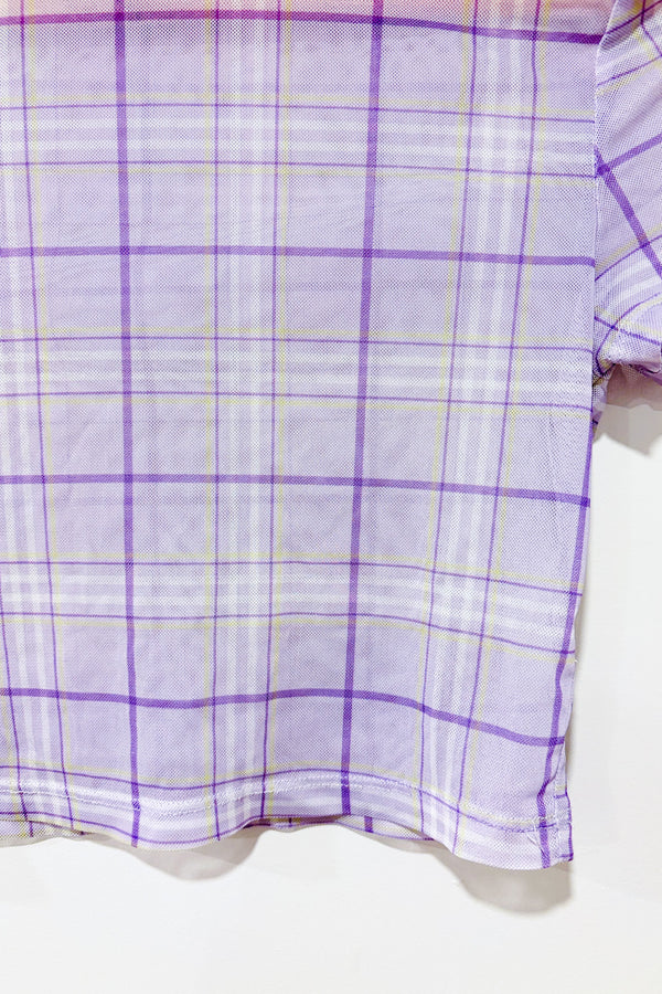 T-shirt coupée mauve à carreaux transparent (s)-H&M-La Penderie du Paradis 🕊
