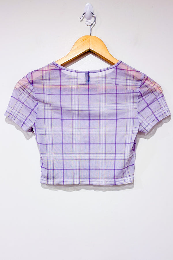 T-shirt coupée mauve à carreaux transparent (s)-H&M-La Penderie du Paradis 🕊