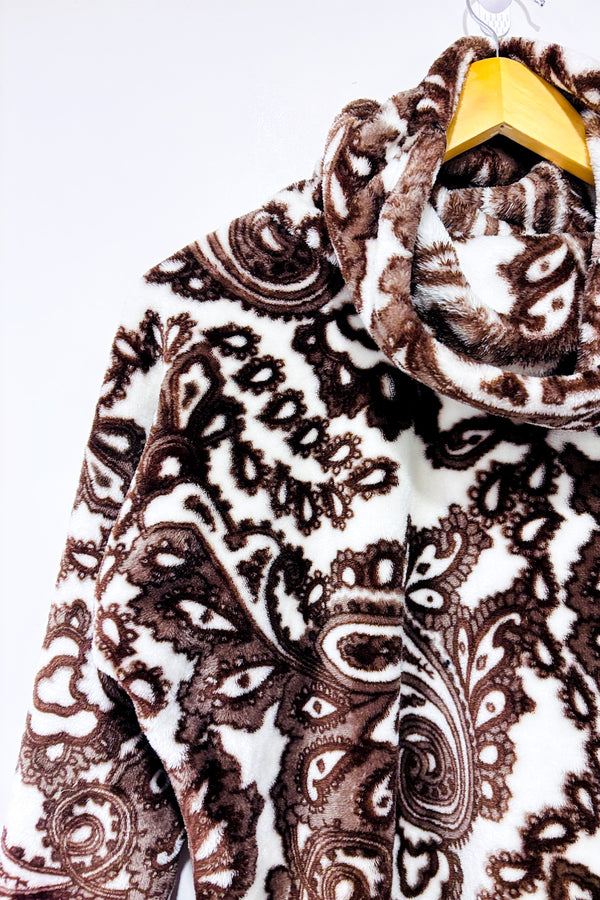 Haut blanc et brun fleuri en peluche extra douce à grand col (l/xl)-Autres-La Penderie du Paradis 🕊