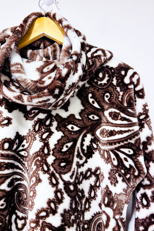 Haut blanc et brun fleuri en peluche extra douce à grand col (l/xl)-Autres-La Penderie du Paradis 🕊