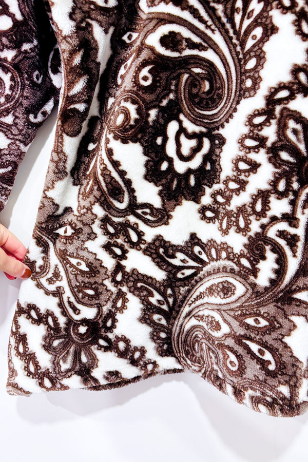 Haut blanc et brun fleuri en peluche extra douce à grand col (l/xl)-Autres-La Penderie du Paradis 🕊