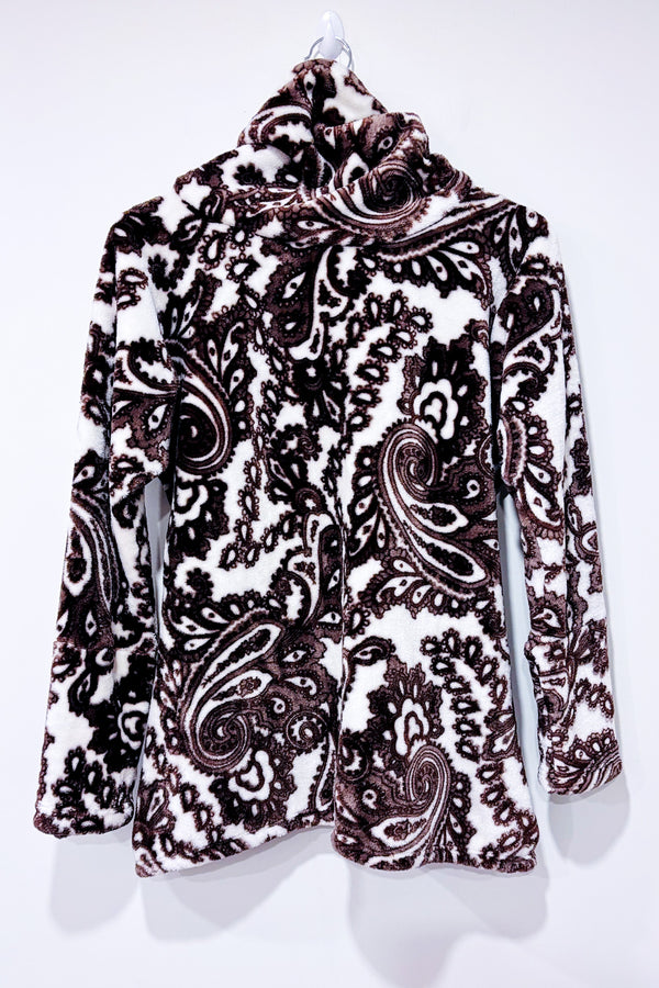 Haut blanc et brun fleuri en peluche extra douce à grand col (l/xl)-Autres-La Penderie du Paradis 🕊